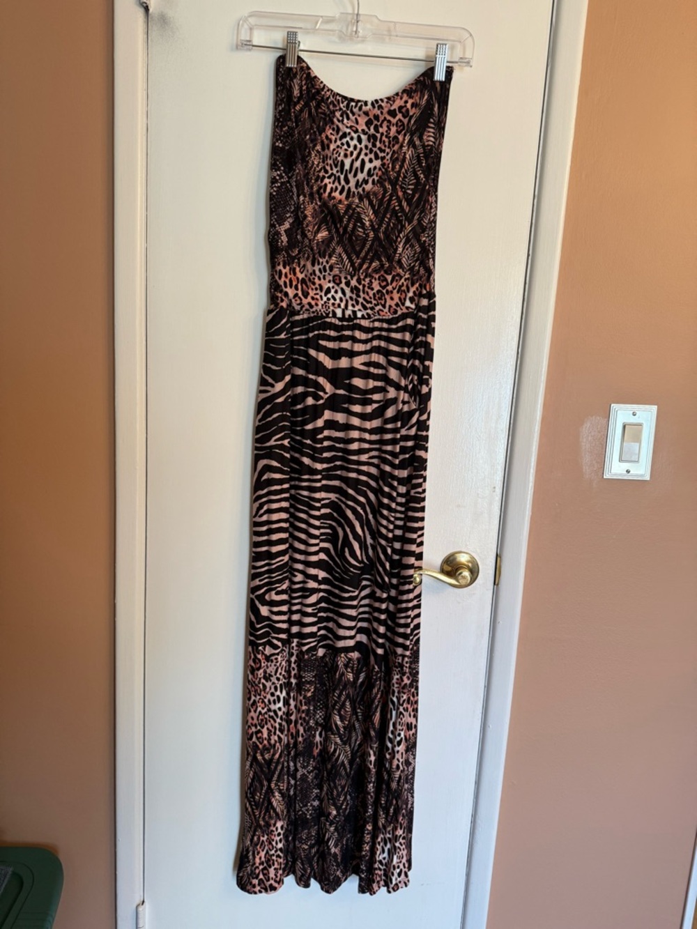 Strapless Animal Print Maxi Dress in Brown and Black